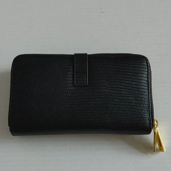 Joy Mangano Womens Leather Double Zipper Wallet Large Black - Picture 2 of 13